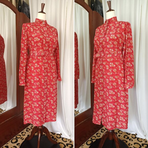 Vintage Francesca of Damon 100% Silk Paisley Botanical Print Dress, Medium - Picture 3 of 7